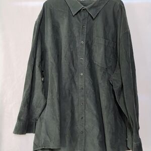 True Nation‎ Mens 5XL Forest Green Corduroy Long Sleeve Button Shirt Pocket F